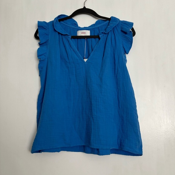 Xirena Bex Cotton Ruffle V-Neck Top in Deep Wave Size XS NEW Gauze Lightweight - Picture 2 of 14